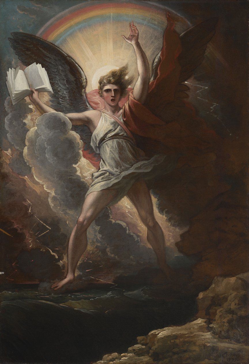 Un ángel poderoso se yergue sobre la tierra y sobre el mar de Benjamin West