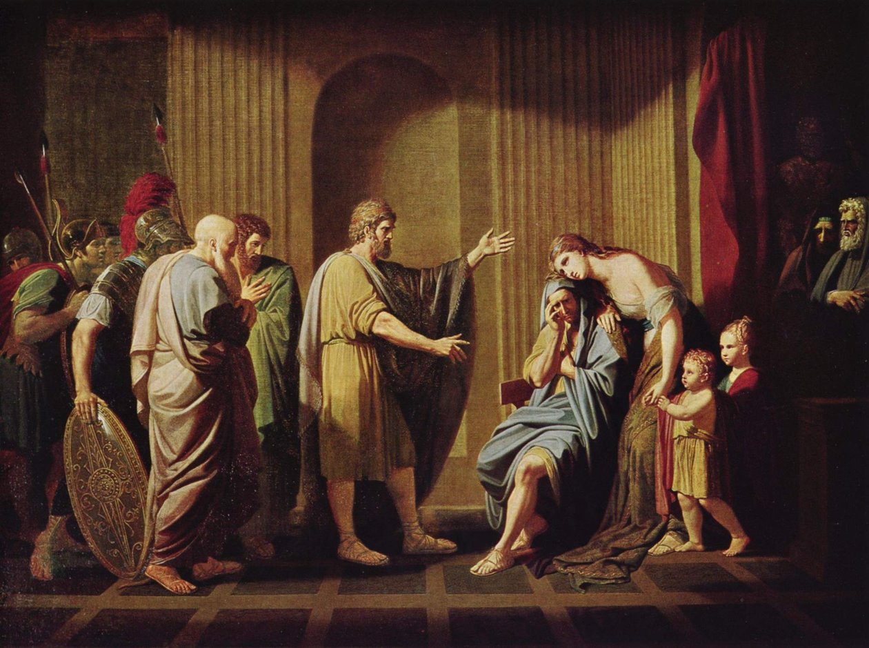 Leónidas II, rey de Esparta, ordena el destierro de Cleómbolo de Benjamin West
