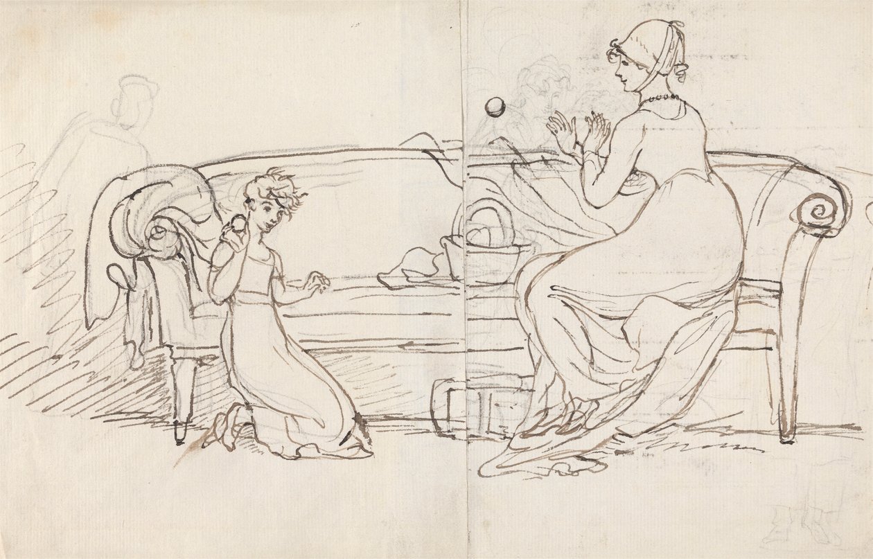 La Sra. West y su hija juegan a la pelota de Benjamin West