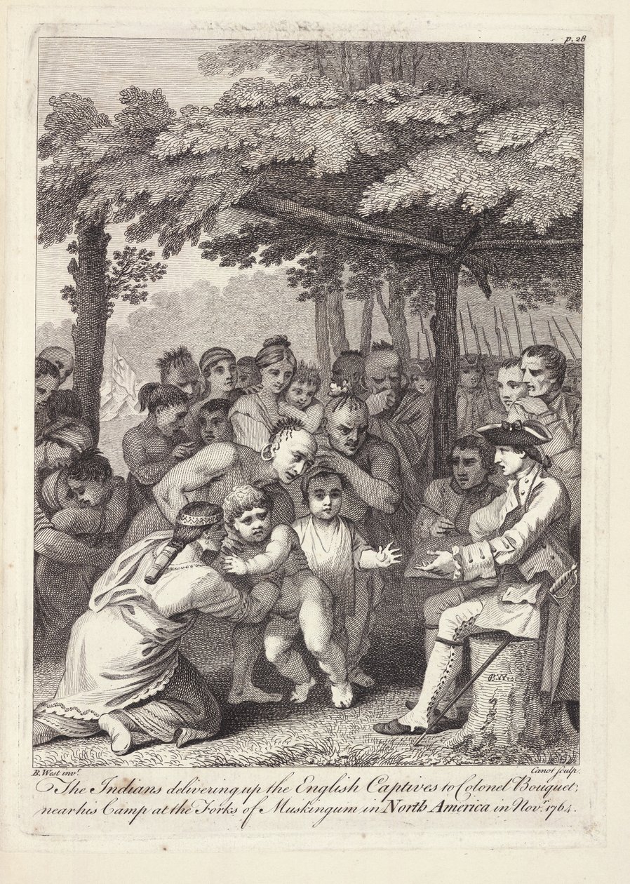 Los Indios entregando a los Cautivos Ingleses al Coronel Bouquet cerca de su campamento en los Forks de Muskingham en América del Norte en noviembre de 1764 de Benjamin West