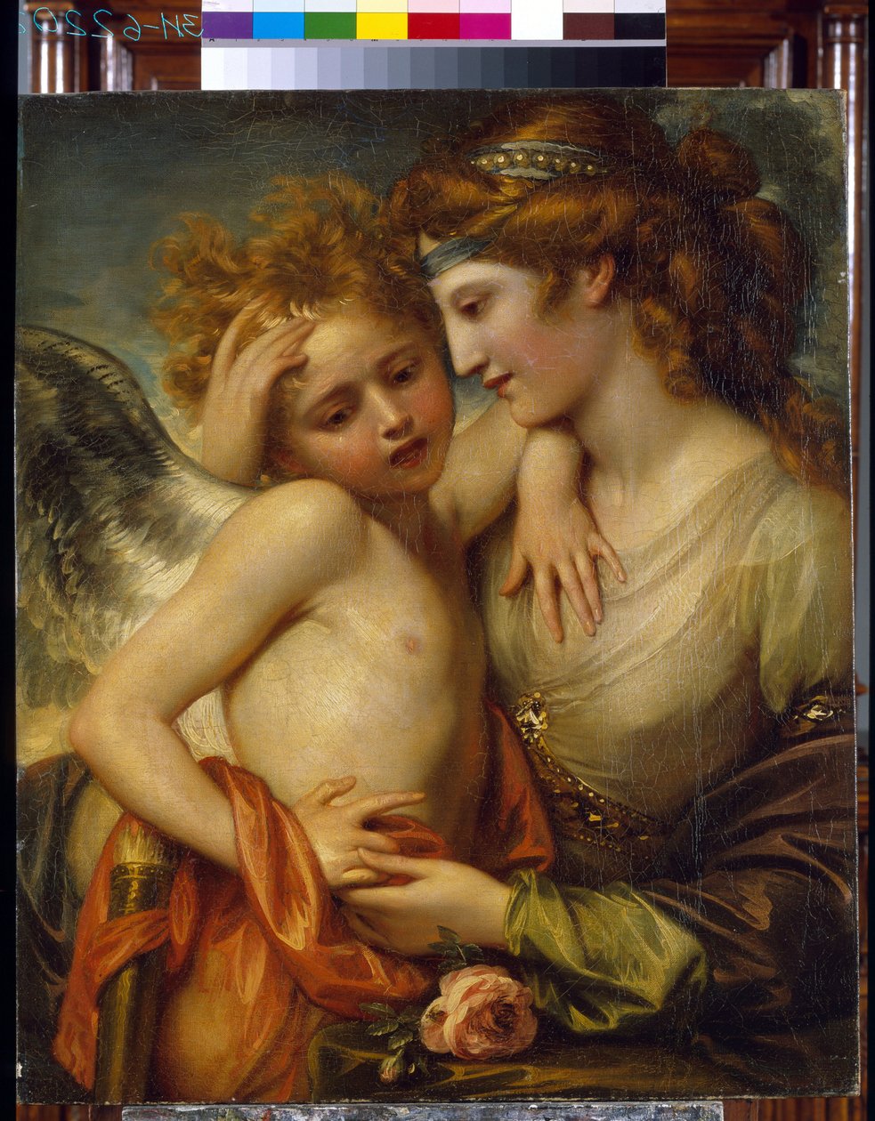 Venus consolando a Cupido picado por una abeja. (Venus consolando a Cupido picado por una abeja). Pintura de Benjamin West (1738-1820), óleo sobre lienzo de Benjamin West