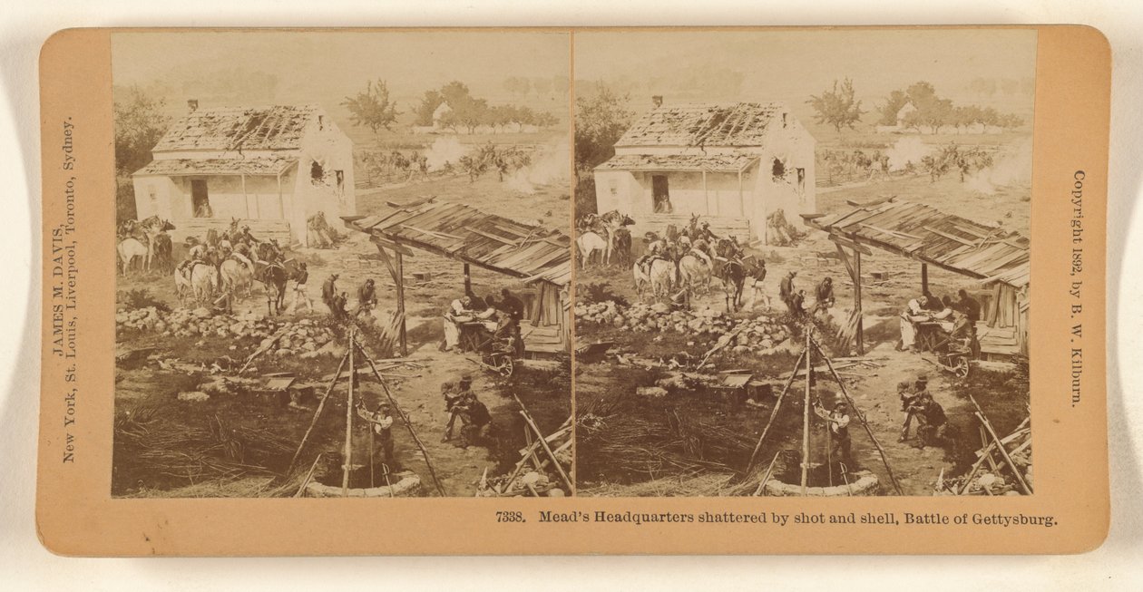 Cuartel General de Mead destrozado por disparos y proyectiles, Batalla de Gettysburg. de Benjamin West Kilburn