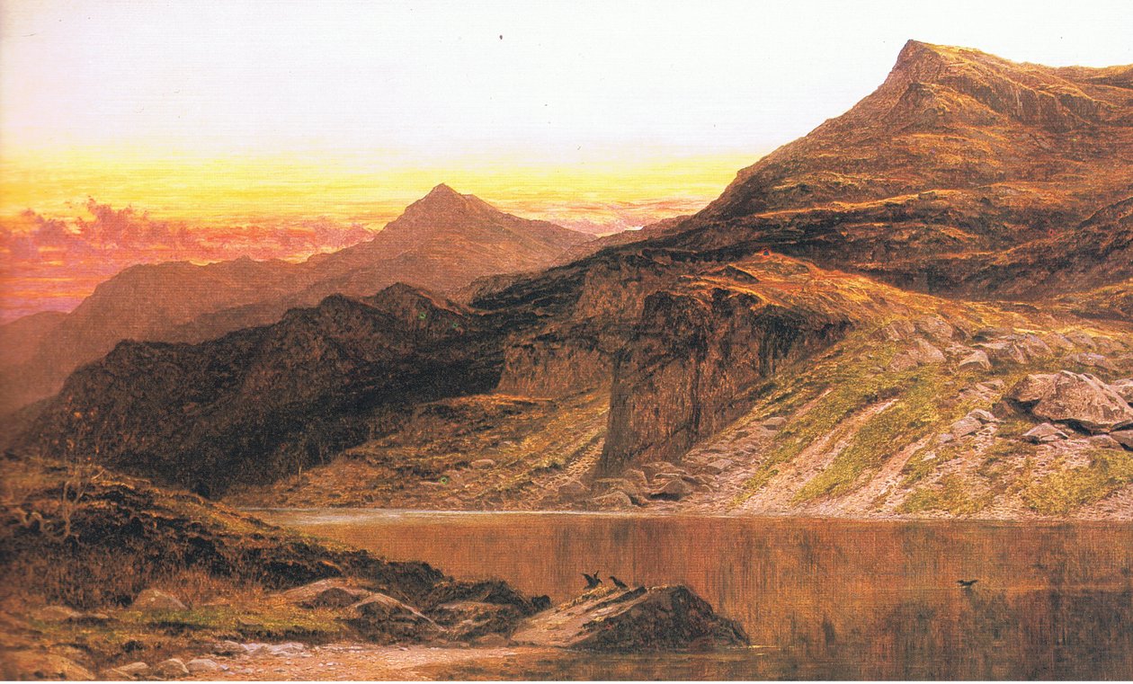 Un atardecer galés, de fuente de revista o libro desconocido de Benjamin Williams Leader
