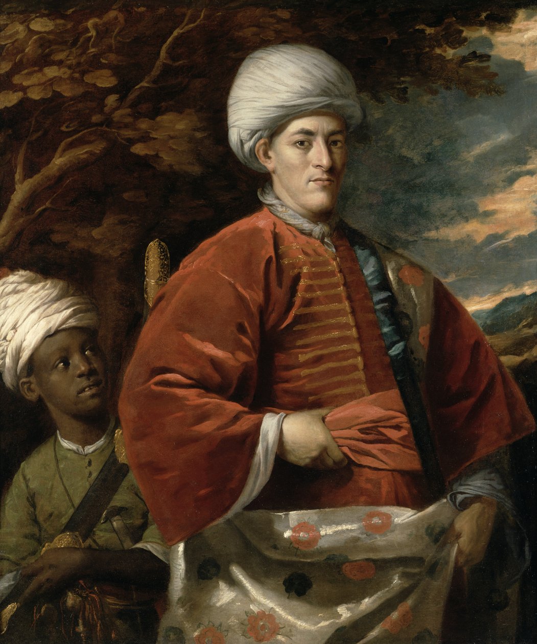 Retrato de un caballero con vestimenta oriental con un paje oriental de Benjamin Wilson