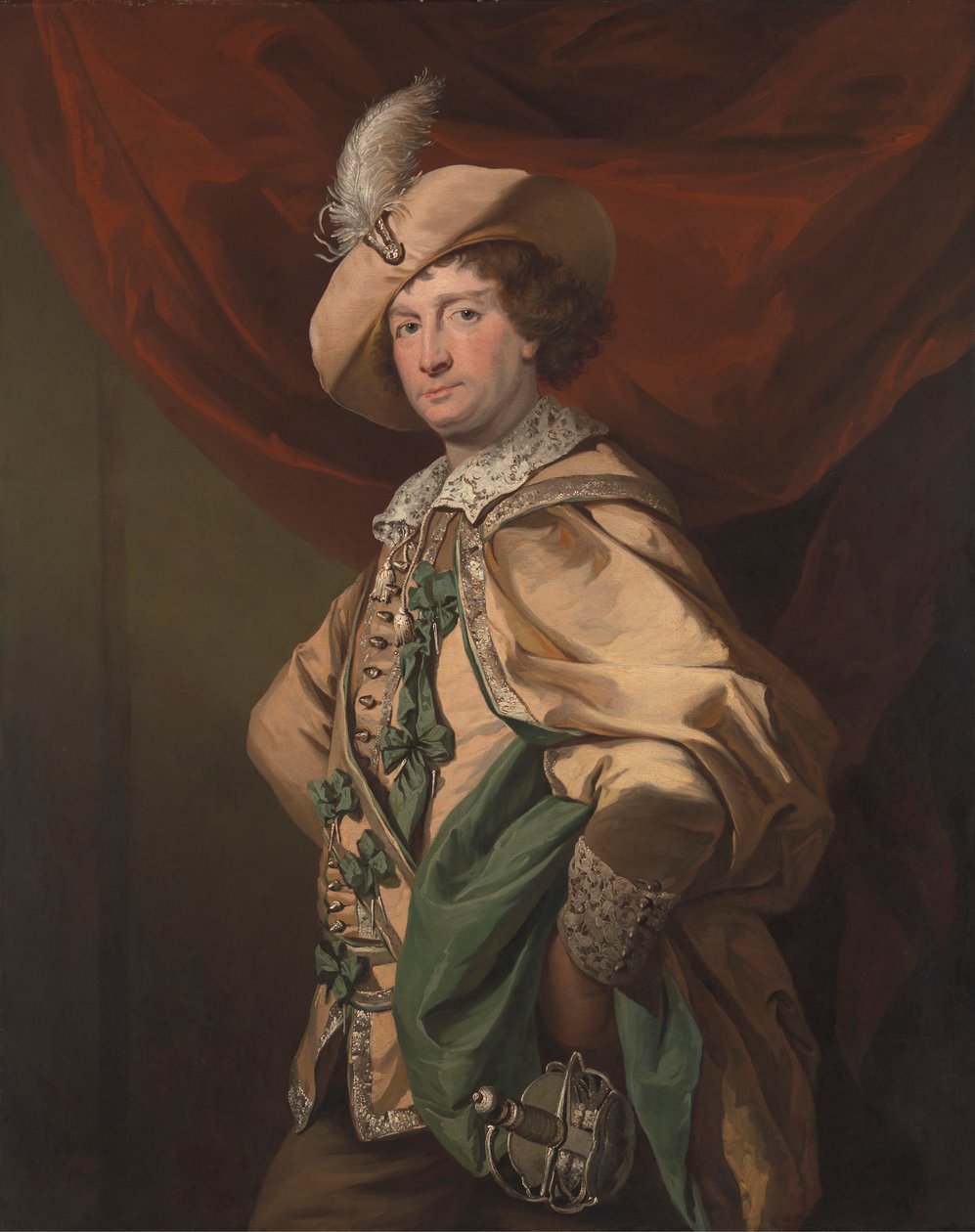 Henry Woodward como Petruchio en Catalina y Petruchio, una versión de Garrick de "La fierecilla domada" de Benjamin van der Gucht