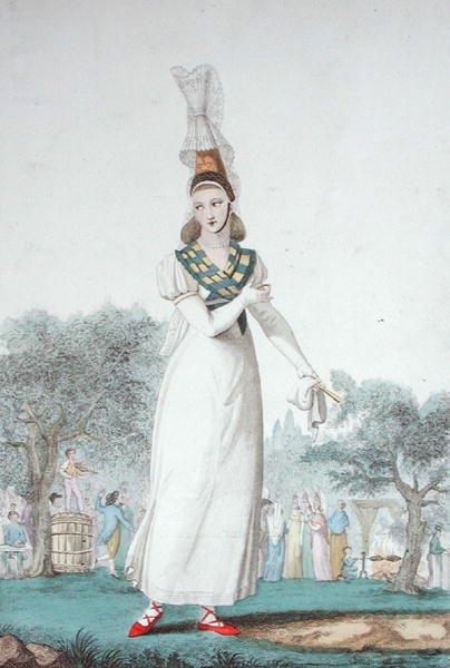 Una Cauchoise con el traje tradicional para días festivos, grabado por Gatine c.1830 de Benoit (after) Pecheux