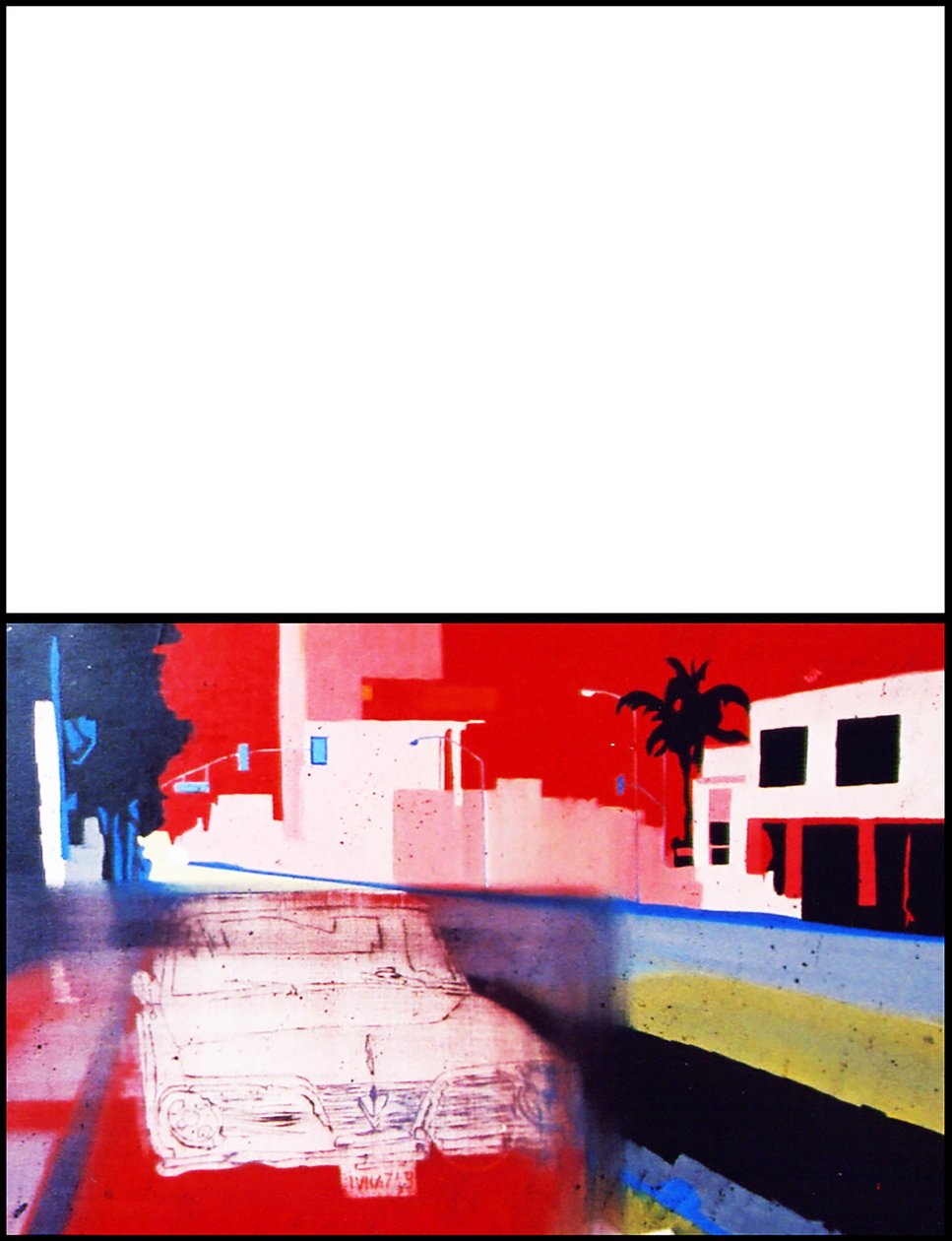 Coche californiano en franja californiana, 2003 (óleo sobre 2 lienzos yuxtapuestos) de Benoit Erwann Boucherot