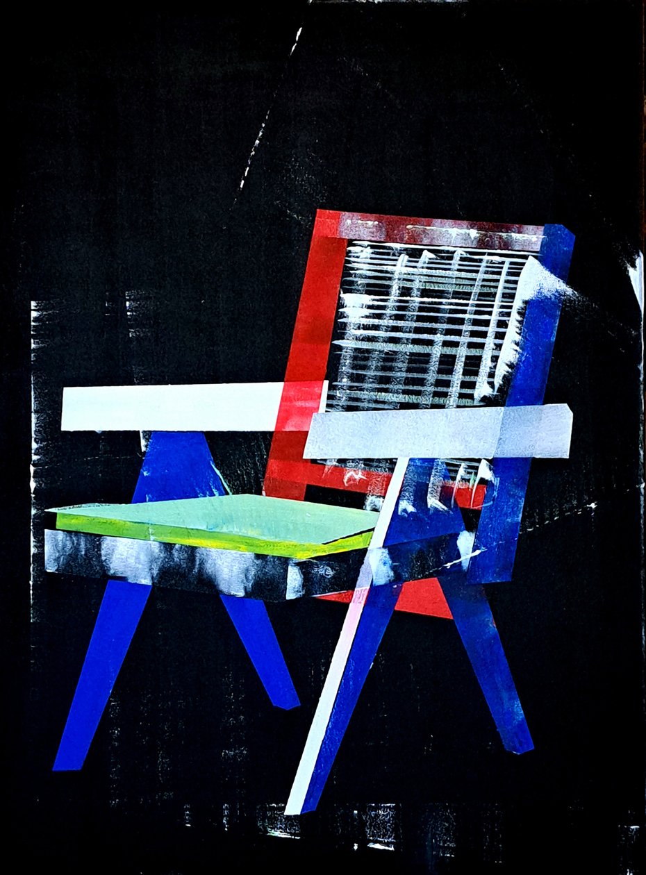 Chaise Chandigarh, según Pierre Jeanneret, 2023 (óleo y acrílico sobre lienzo mixto) de Benoit Erwann Boucherot