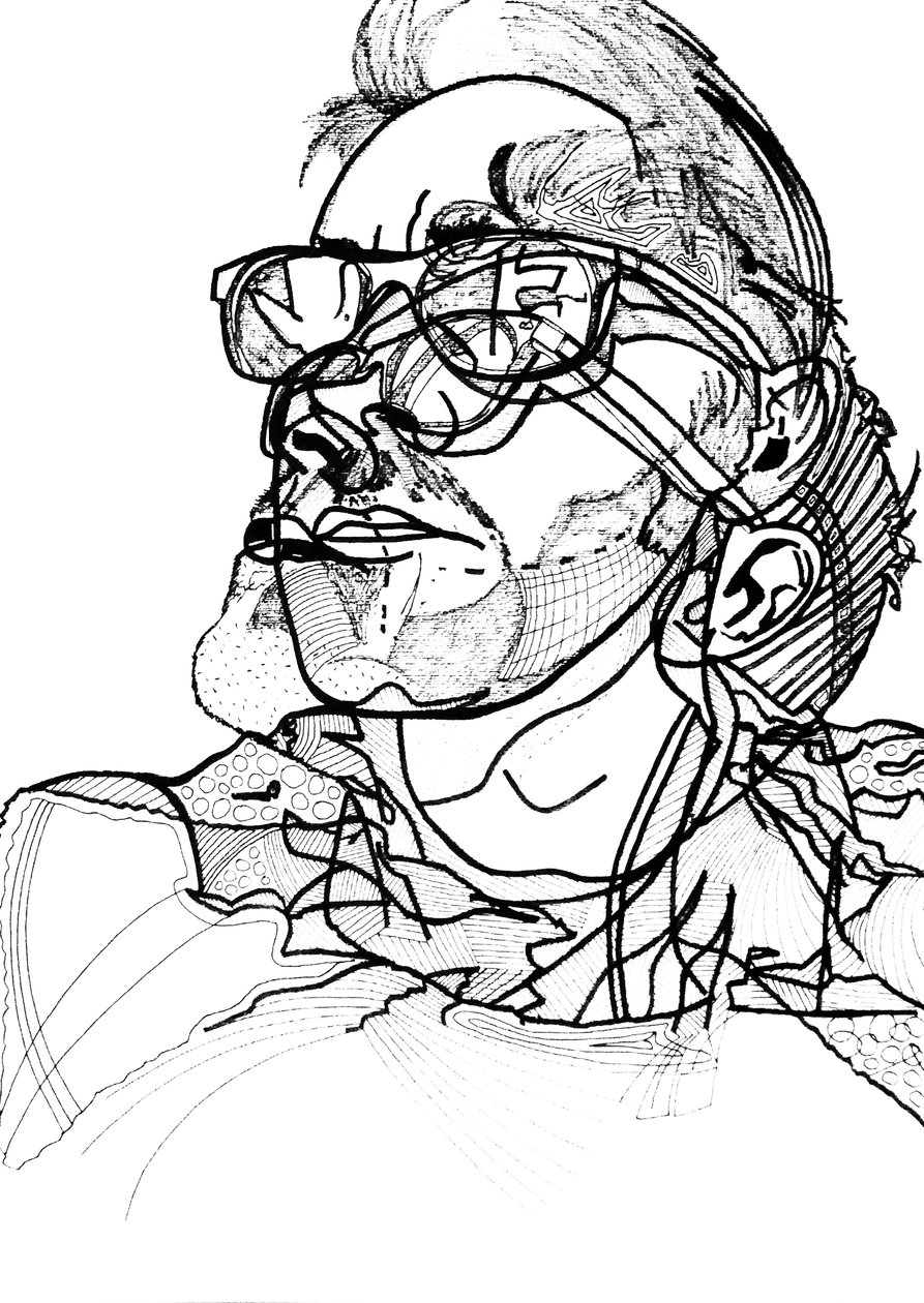 Autorretrato doble, 2013 (óleo, tinta y grabado sobre 2 lienzos yuxtapuestos y enmarcados) de Benoit Erwann Boucherot