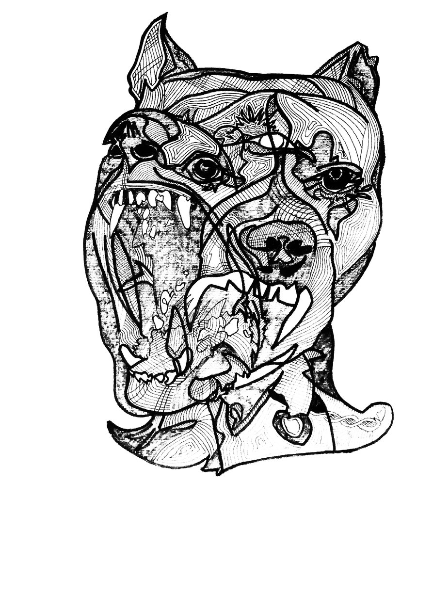 Rottweiler doble, 2019 (tinta sobre papel) de Benoit Erwann Boucherot