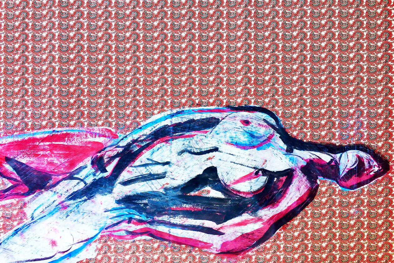 Sobre-retrato japonés 2, 2020 (acrílico sobre papel japonés serigrafiado) de Benoit Erwann Boucherot