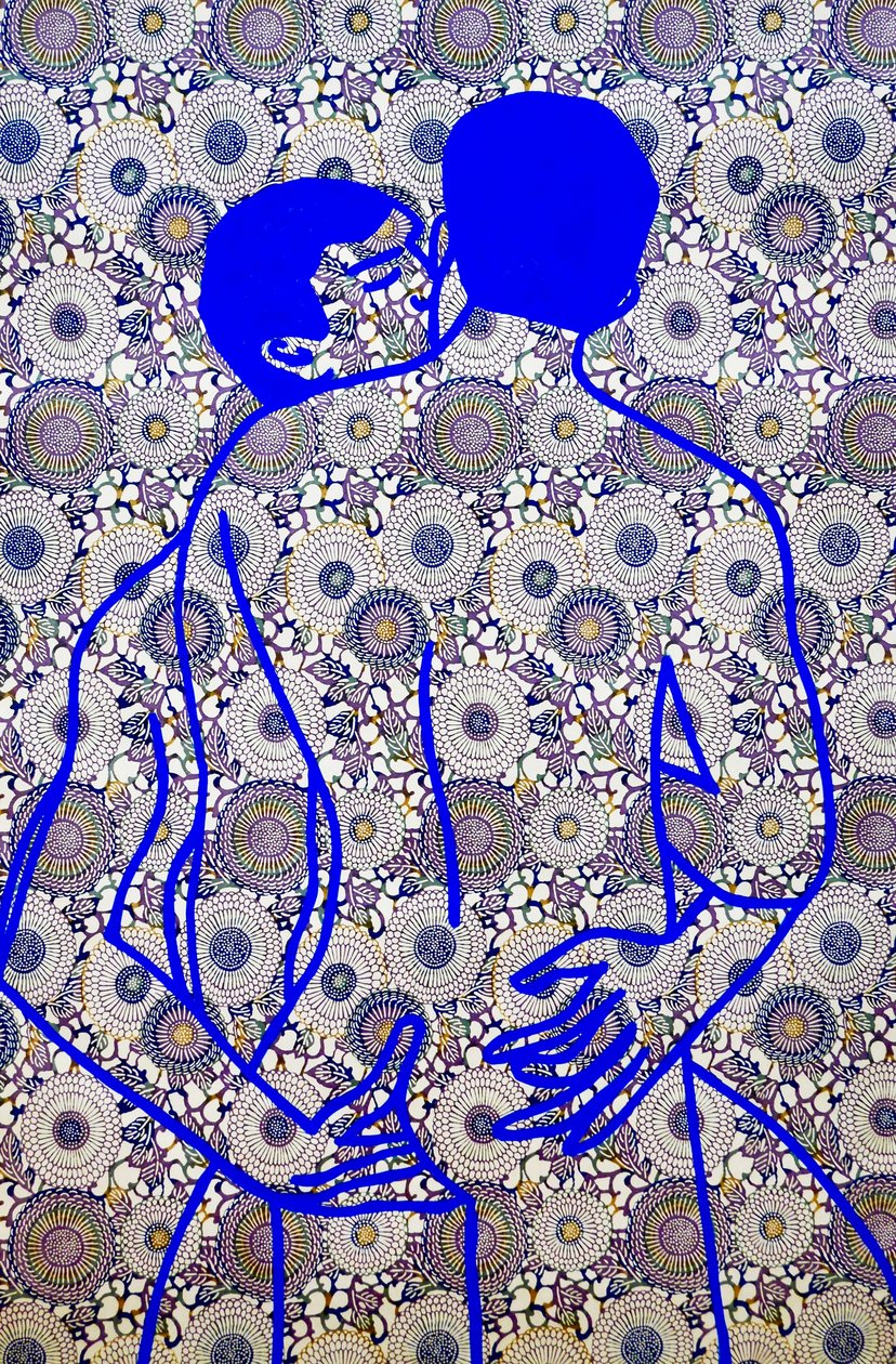 Masculin japonais 11, 2020 (acrílico sobre papel japonés serigrafiado) de Benoit Erwann Boucherot