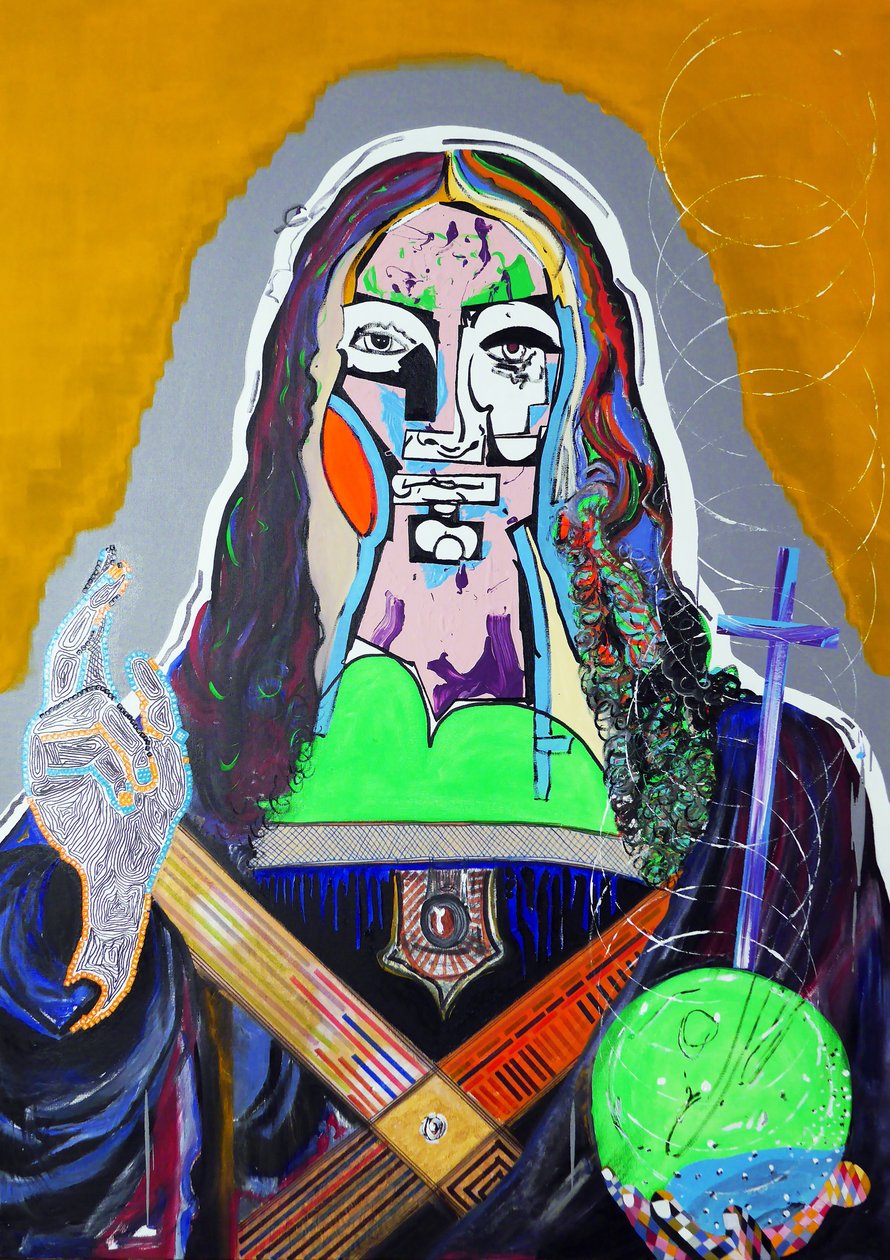Surpeinture : Salvator Mundi, 2020 (óleo, papel y acrílico sobre lienzo) de Benoit Erwann Boucherot