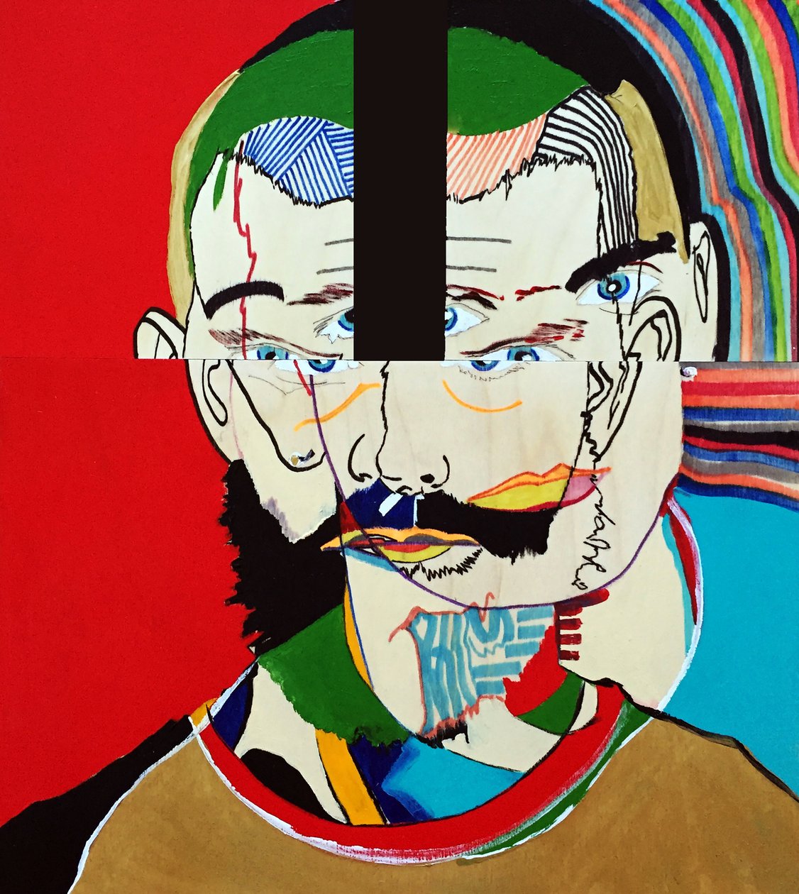 Surportrait : Mathieu Leroux, 2021 (óleo y acrílico sobre 3 paneles de madera yuxtapuestos) de Benoit Erwann Boucherot