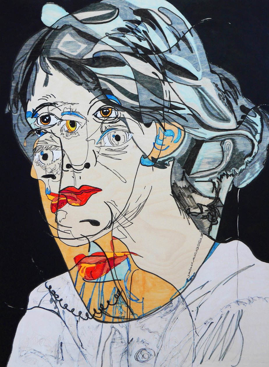 Retrato : Virginia Woolf, 2021 (óleo y acrílico sobre panel de madera) de Benoit Erwann Boucherot