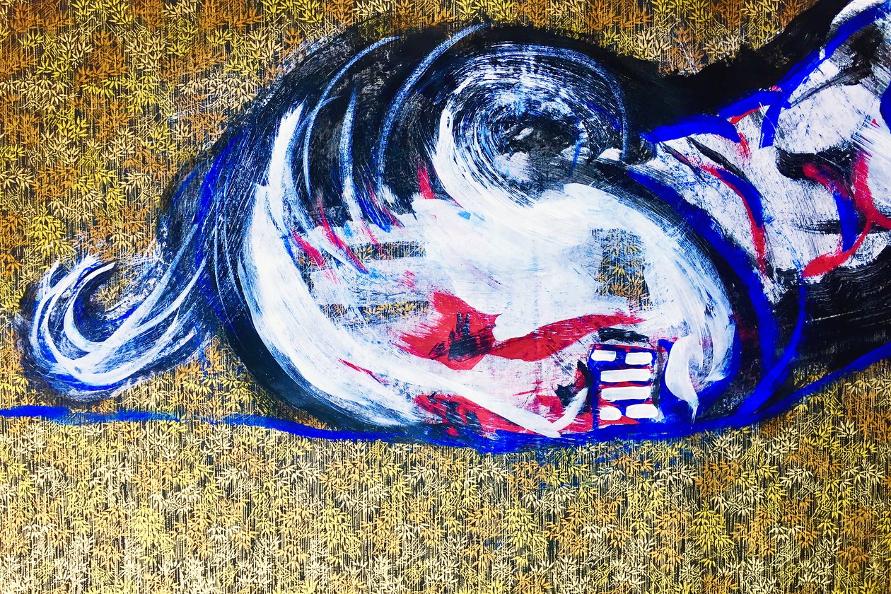 Surportrait japonais 2, 2020 (acrílico sobre papel japonés serigrafiado) de Benoit Erwann Boucherot