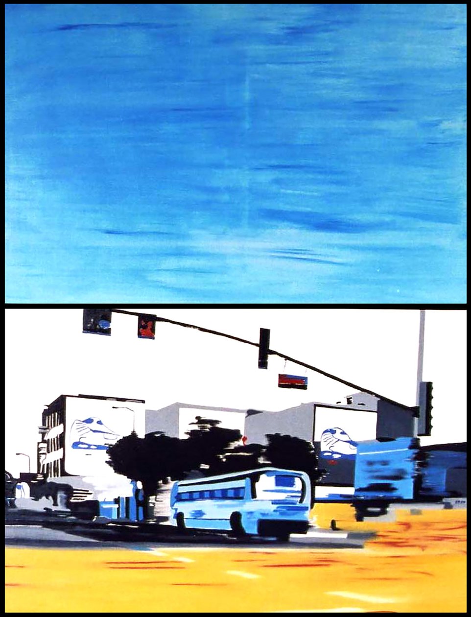 El autobús azul nos llama, 2003 (óleo sobre 2 lienzos yuxtapuestos) de Benoit Erwann Boucherot