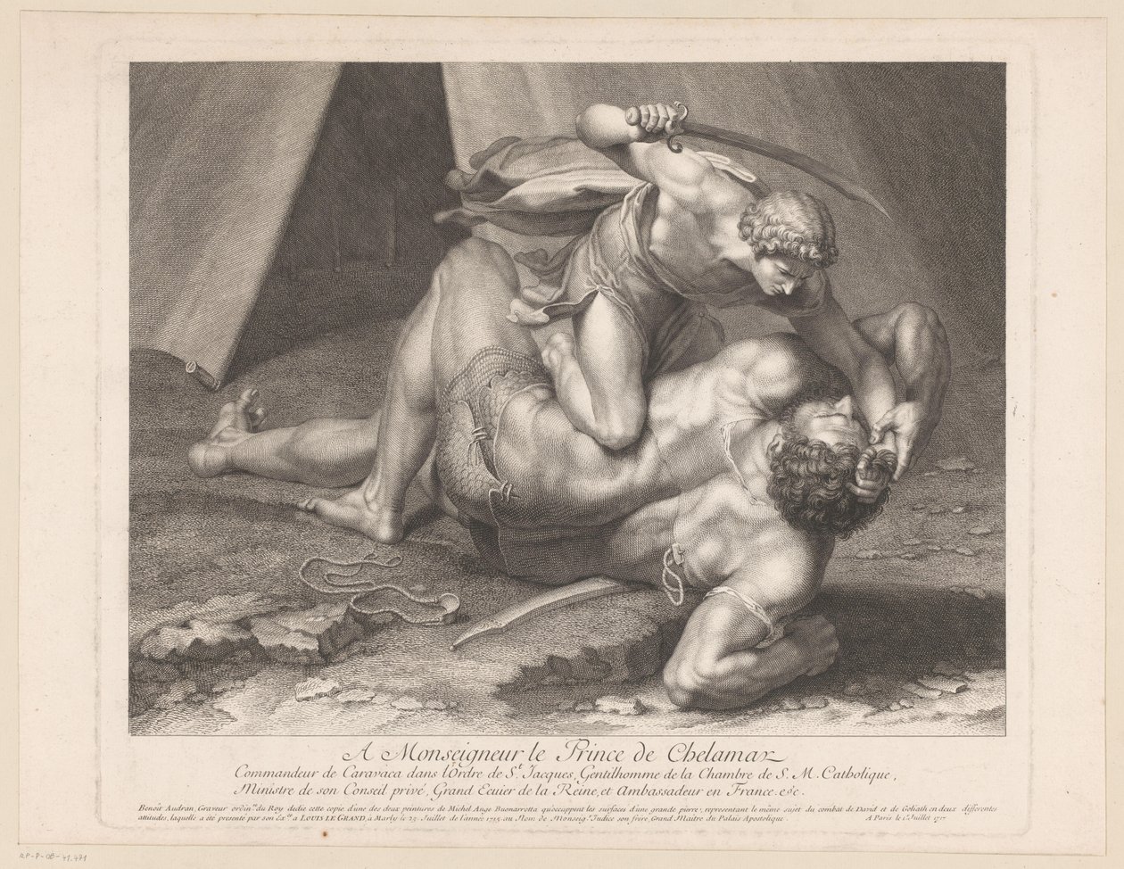 David onthoofdt Goliat de Benoît Audran (I)