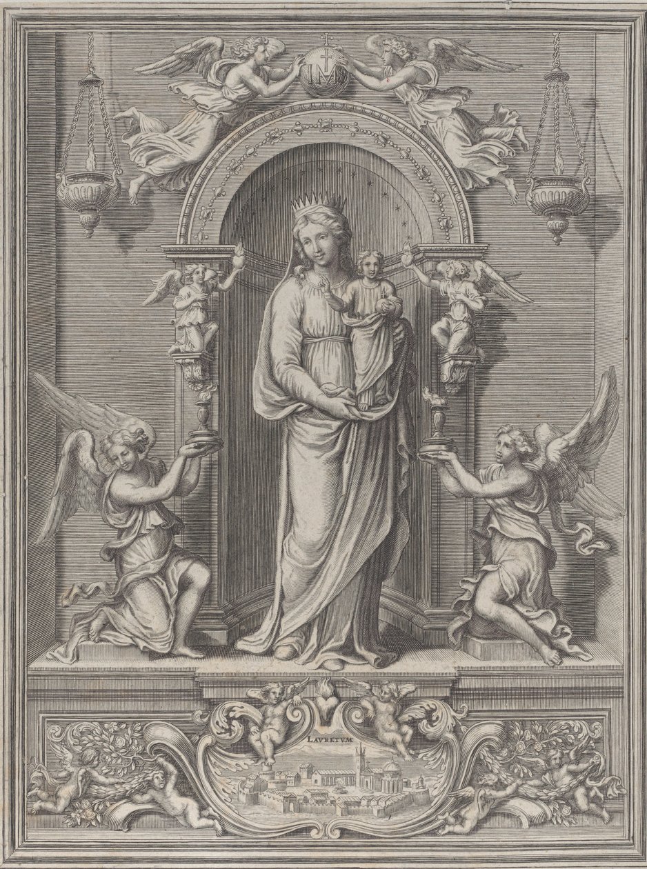 Madonna de Loreto, dentro de un nicho con un ángel a cada lado, 1650-1724 de Benoît Farjat