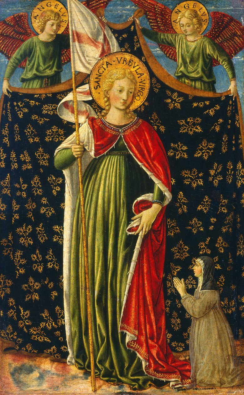 Santa Úrsula con Dos Ángeles y Donante, c.1455-60 de Benozzo di Lese di Sandro Gozzoli