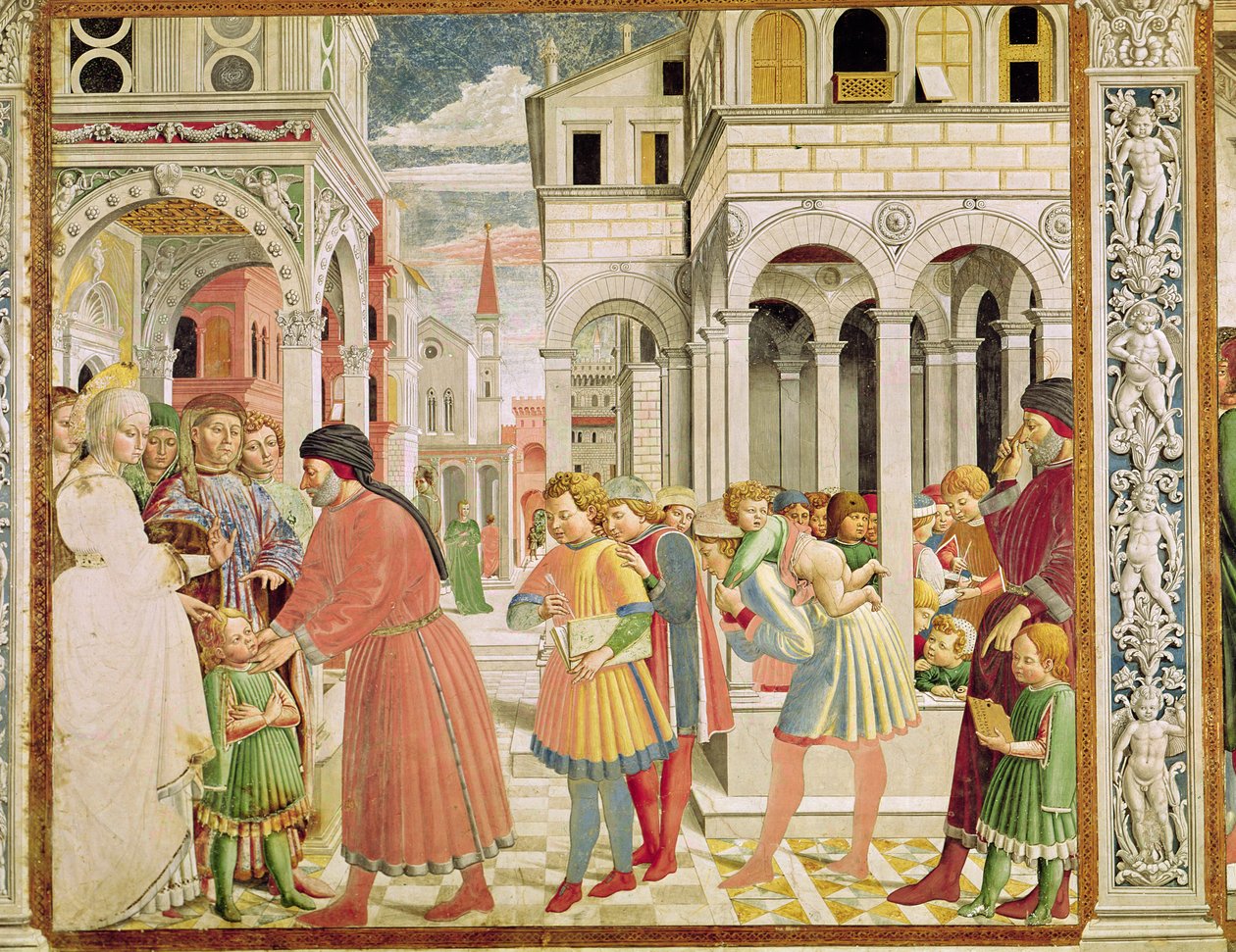 San Agustín es llevado por sus padres a la Escuela de Tagaste, de la Vida de San Agustín de Benozzo di Lese di Sandro Gozzoli