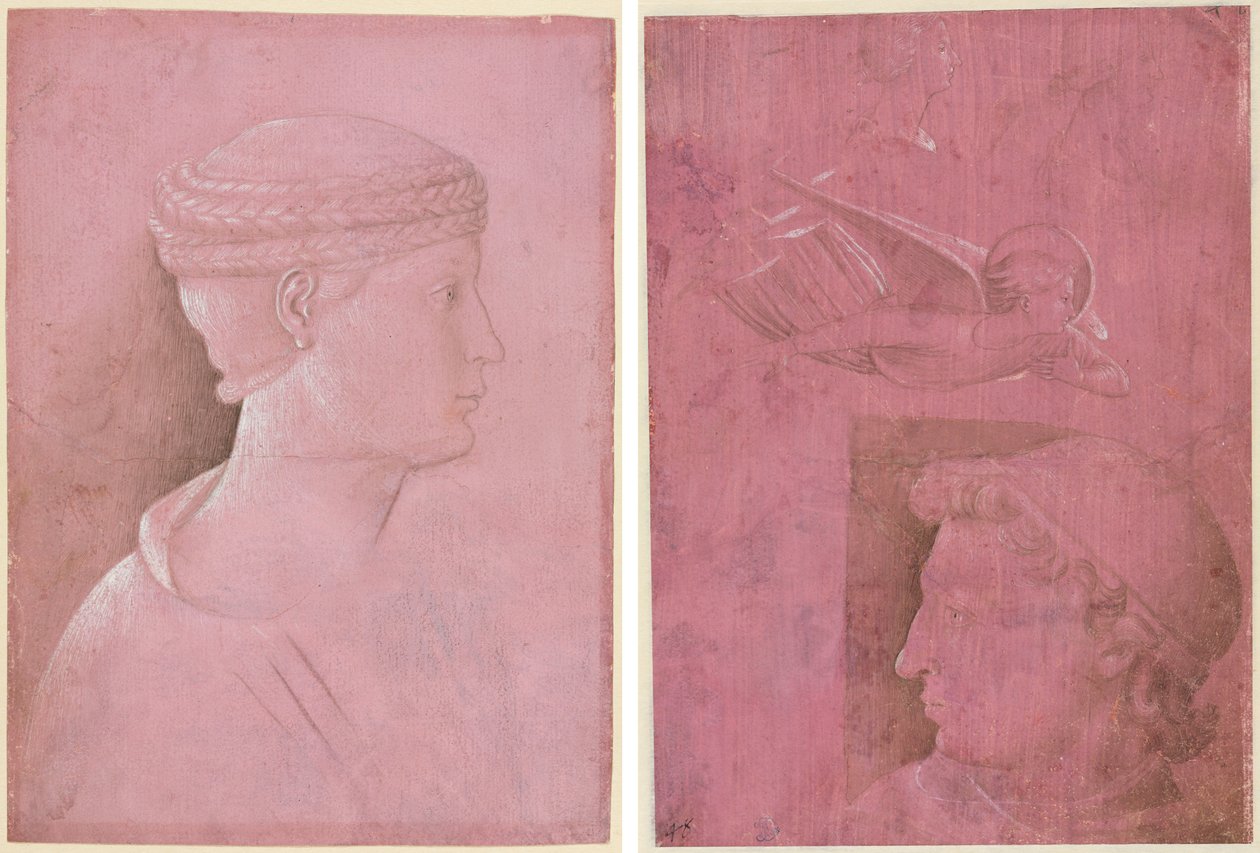 Busto de una mujer (recto); Cabeza de un hombre, dos estudios del perfil de una mujer y un estudio de un ángel (verso) de Benozzo Gozzoli