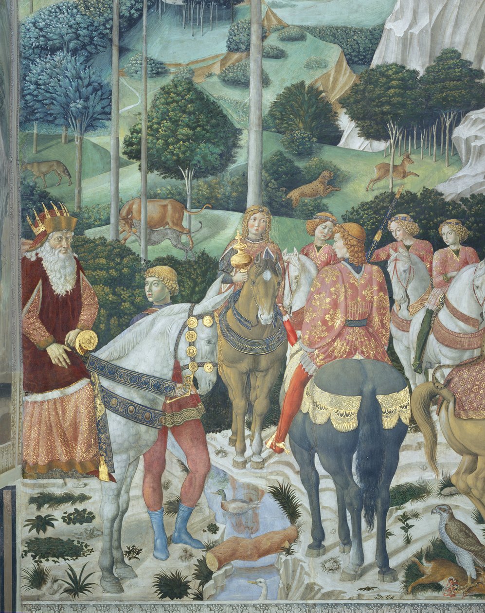 Giuseppe, Patriarca de Constantinopla, como uno de los Reyes Magos, detalle del ciclo del Viaje de los Reyes Magos en la capilla, c.1460 (fresco) de Benozzo di Lese di Sandro Gozzoli