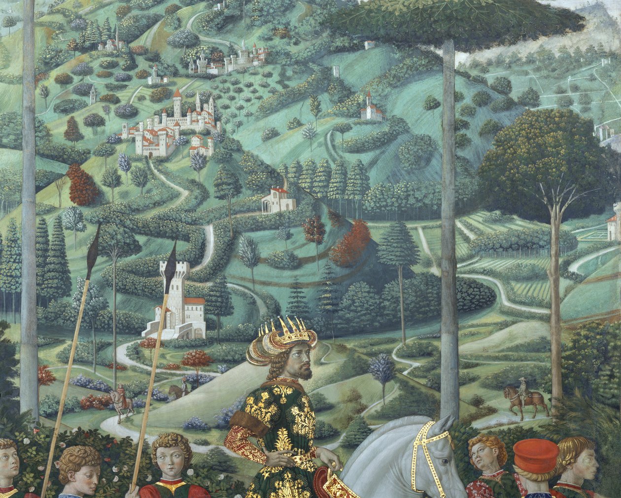 Juan VII Paleólogo (1391-1448), emperador romano de Oriente, como Baltasar, uno de los Reyes Magos, detalle del ciclo del Viaje de los Magos en la capilla, c.1460 (fresco) de Benozzo di Lese di Sandro Gozzoli