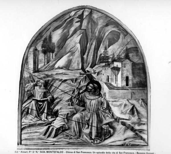 San Francisco Recibiendo los Estigmas (fresco) (foto en blanco y negro) de Benozzo di Lese di Sandro Gozzoli