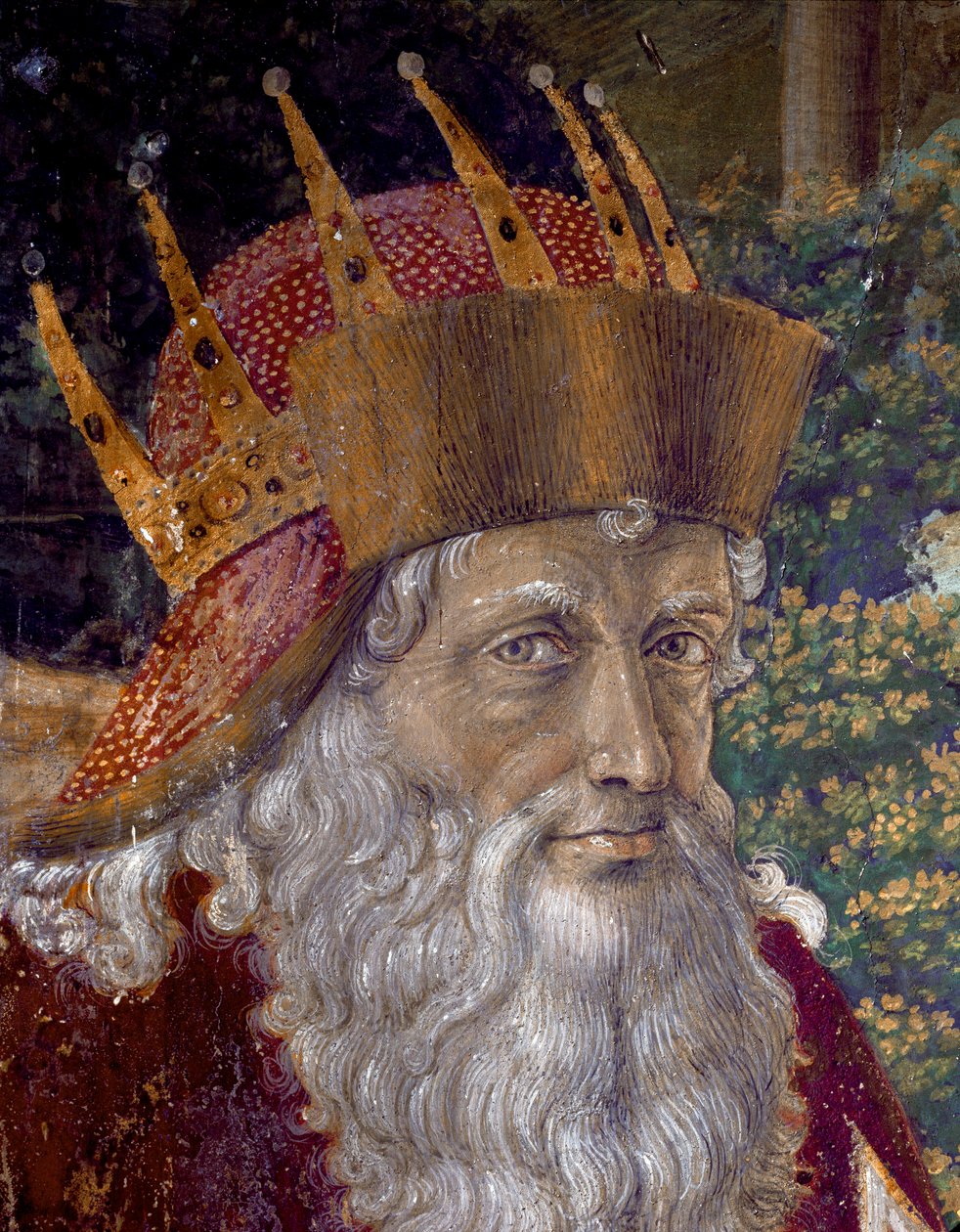 El viaje de los Reyes Magos. Cortejo de los Magos de Jerusalén a Belén llamado “Viaggio dei Magi” o “Cavalcata dei Magi” en italiano. Detalle que representa a José Patriarca de Constantinopla entre 1261 y 1276. Fresco de la Capilla de los Magos por Benozzo de Benozzo di Lese di Sandro Gozzoli