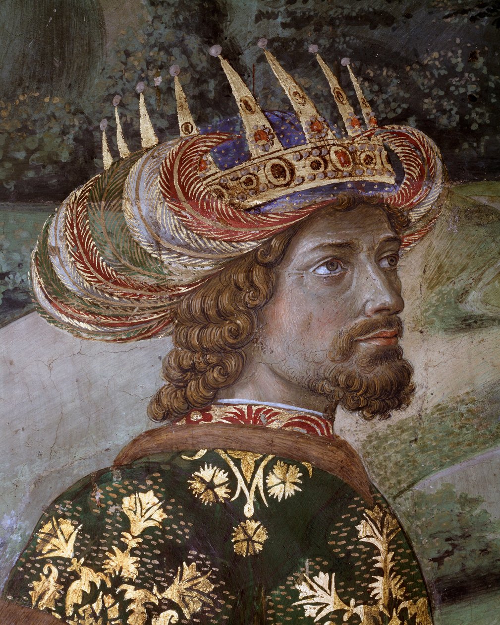 El viaje de los Magos Cortejo de los Magos de Jerusalén a Belén (detalle de Baltasar bajo los rasgos de Juan VIII Paleólogo, Emperador Bizantino) de Benozzo di Lese di Sandro Gozzoli