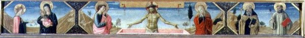 El Matrimonio Místico de Santa Catalina, Cristo Resucitado y San Antonio Abad y San Benito de Benozzo di Lese di Sandro Gozzoli