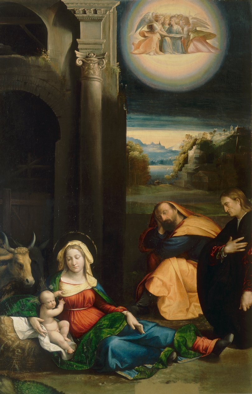 Madonna del Riposo con retrato de Lionello, por Garofalo, en la Pinacoteca Nazionale en Ferrara de Benvenuto Tisi da Garofalo