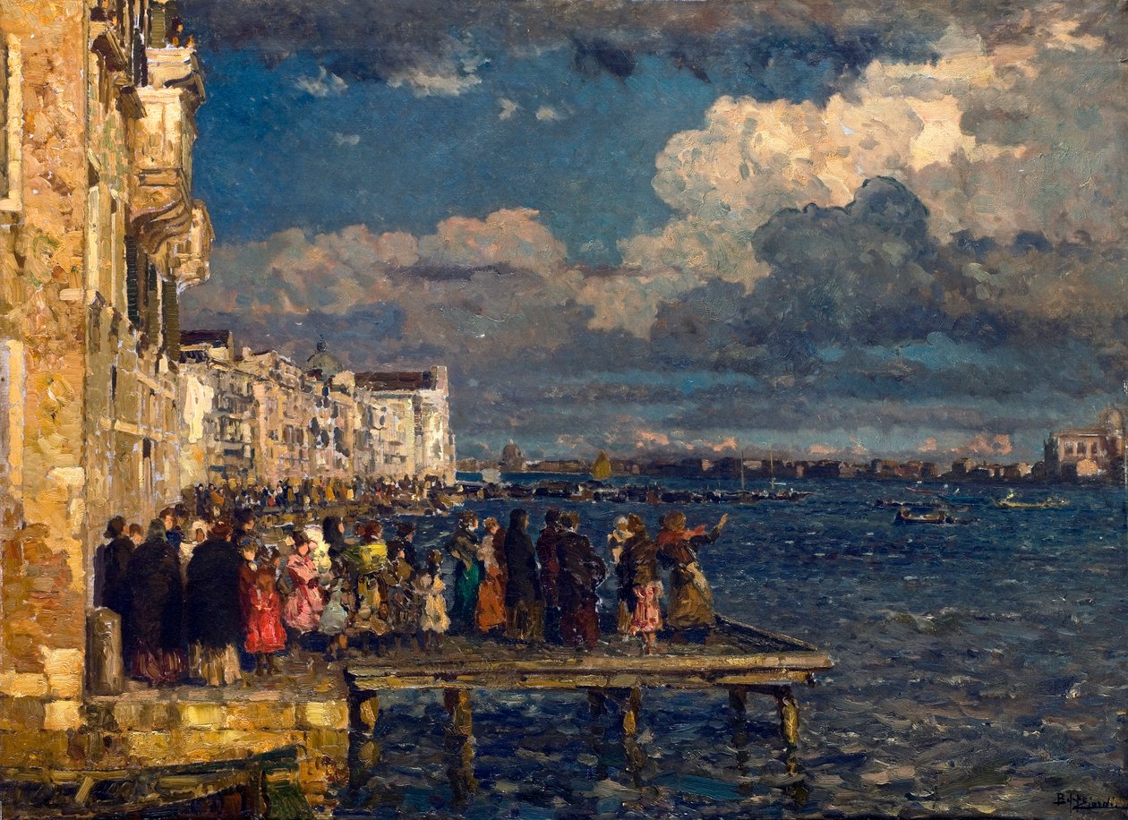 Preparación de la Fiesta del Redentor en Venecia Pintura de Beppe Ciardi (1875-1932) 1910-1915 Colección particular de Beppe Ciardi