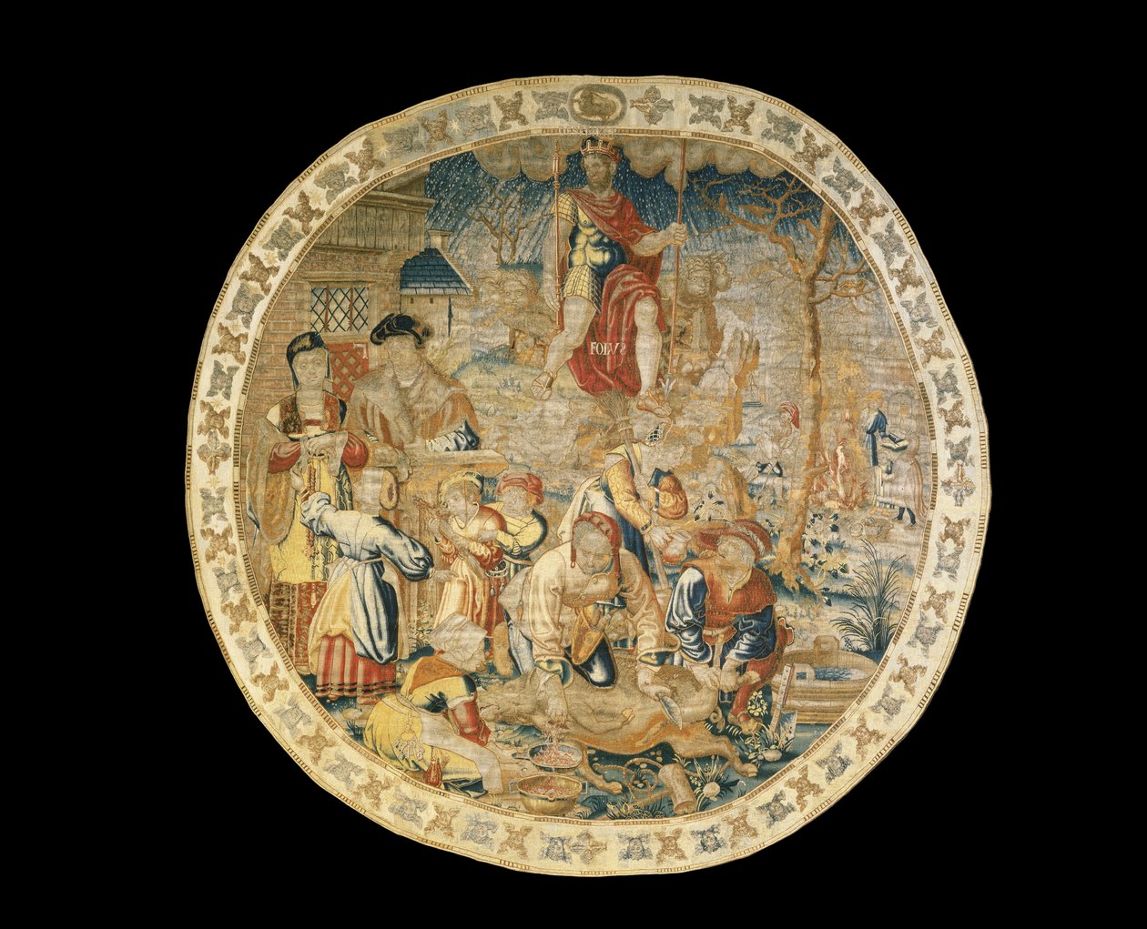 Tapiz alegórico de Bruselas que representa el mes de diciembre de "Los Meses del Medallón", c.1525 de Bernaert van Orley