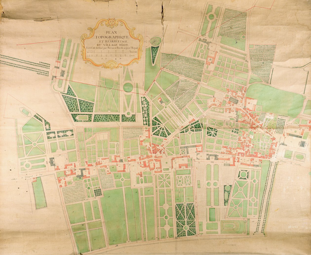 Mapa topográfico y encuesta del pueblo de Issy, 1740 de Bernard Borde
