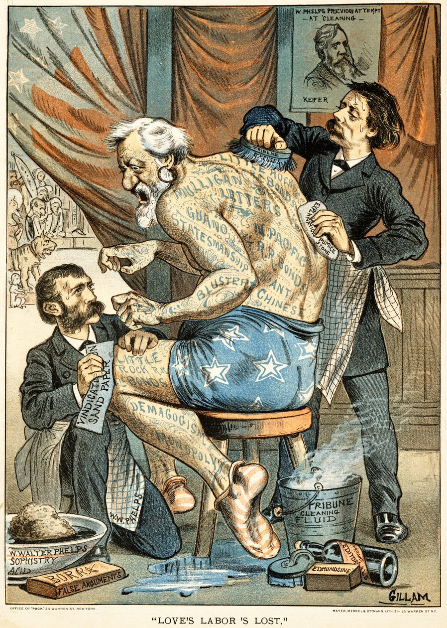 Los esfuerzos del amor perdidos publicados en Puck Magazine, 1884 de Bernard Gillam