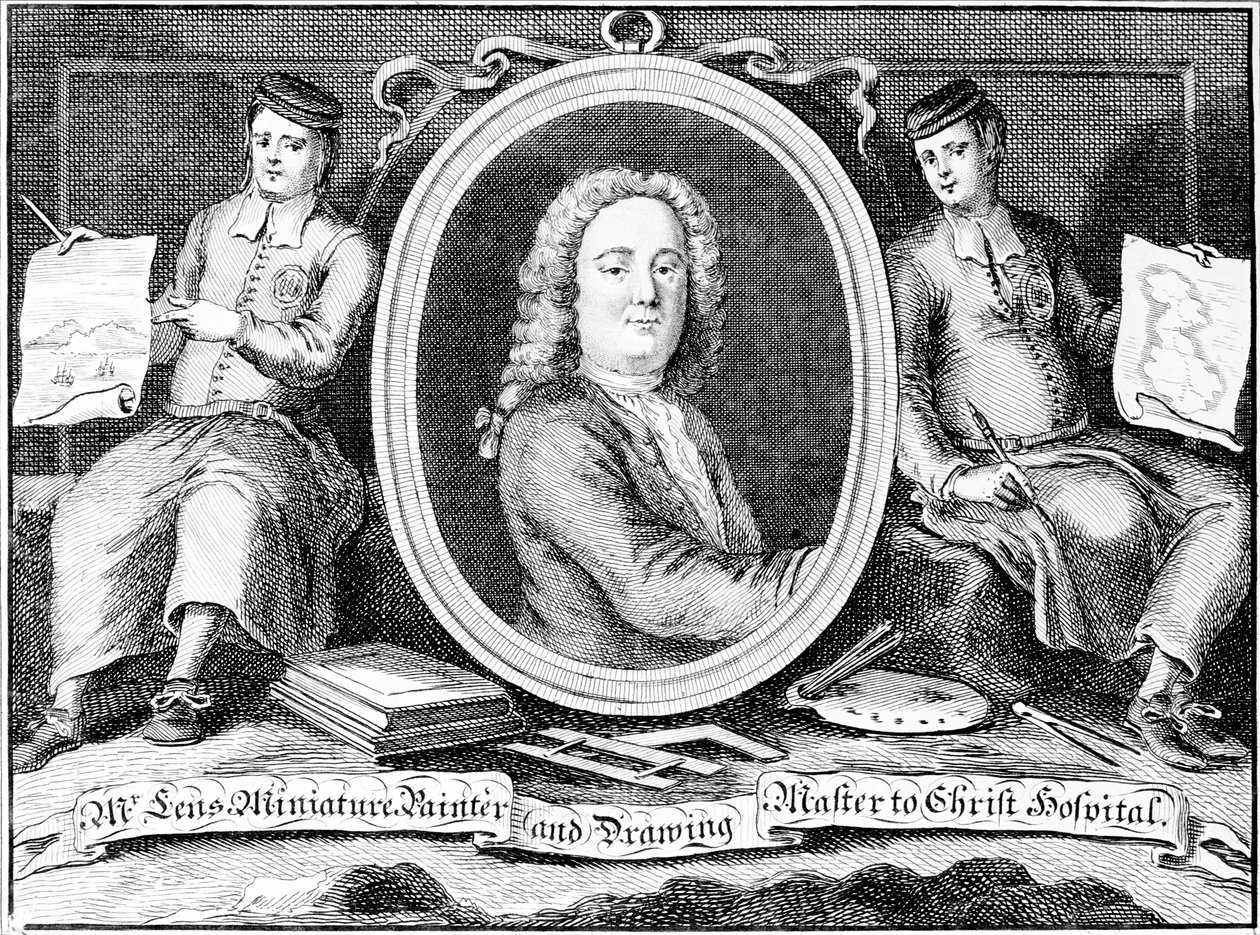 Tarjeta comercial de Bernard Lens III, grabada por Louis Philippe Boitard de Bernard Lens
