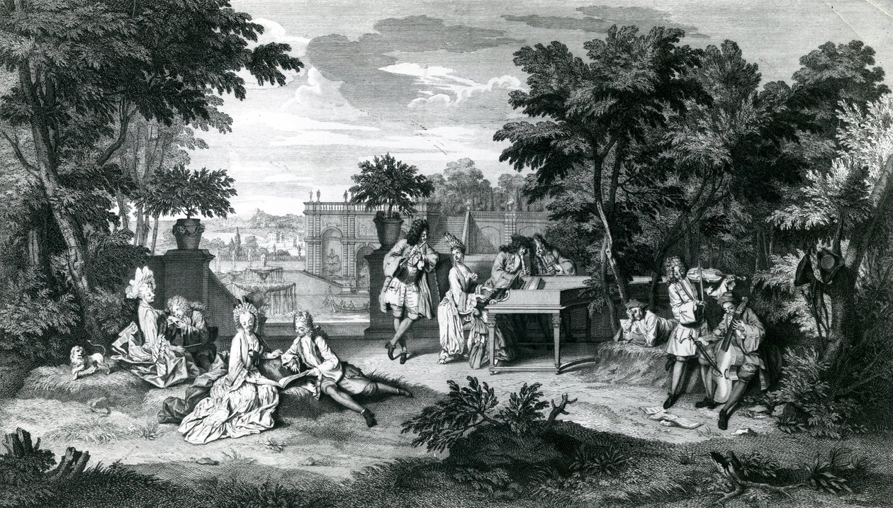A la sombra de los bosques en un hermoso día de verano, c.1710 de Bernard Picart