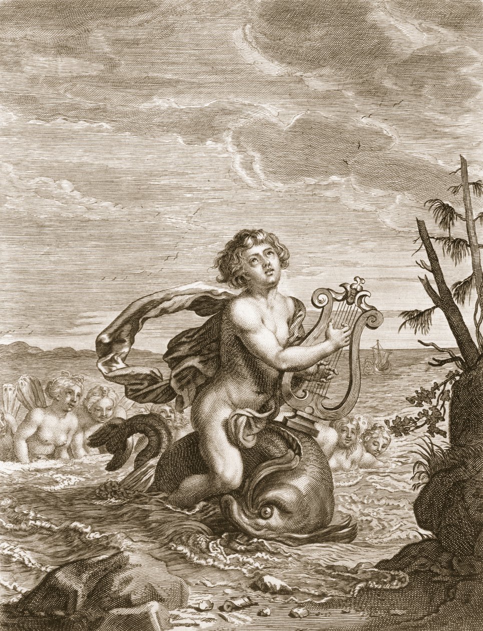 Arion preservado por un delfín, 1731 de Bernard Picart