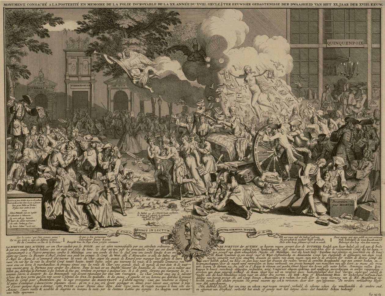 Estampa satírica sobre el funcionamiento del sistema de Law y su bancarrota 1720 de Bernard Picart