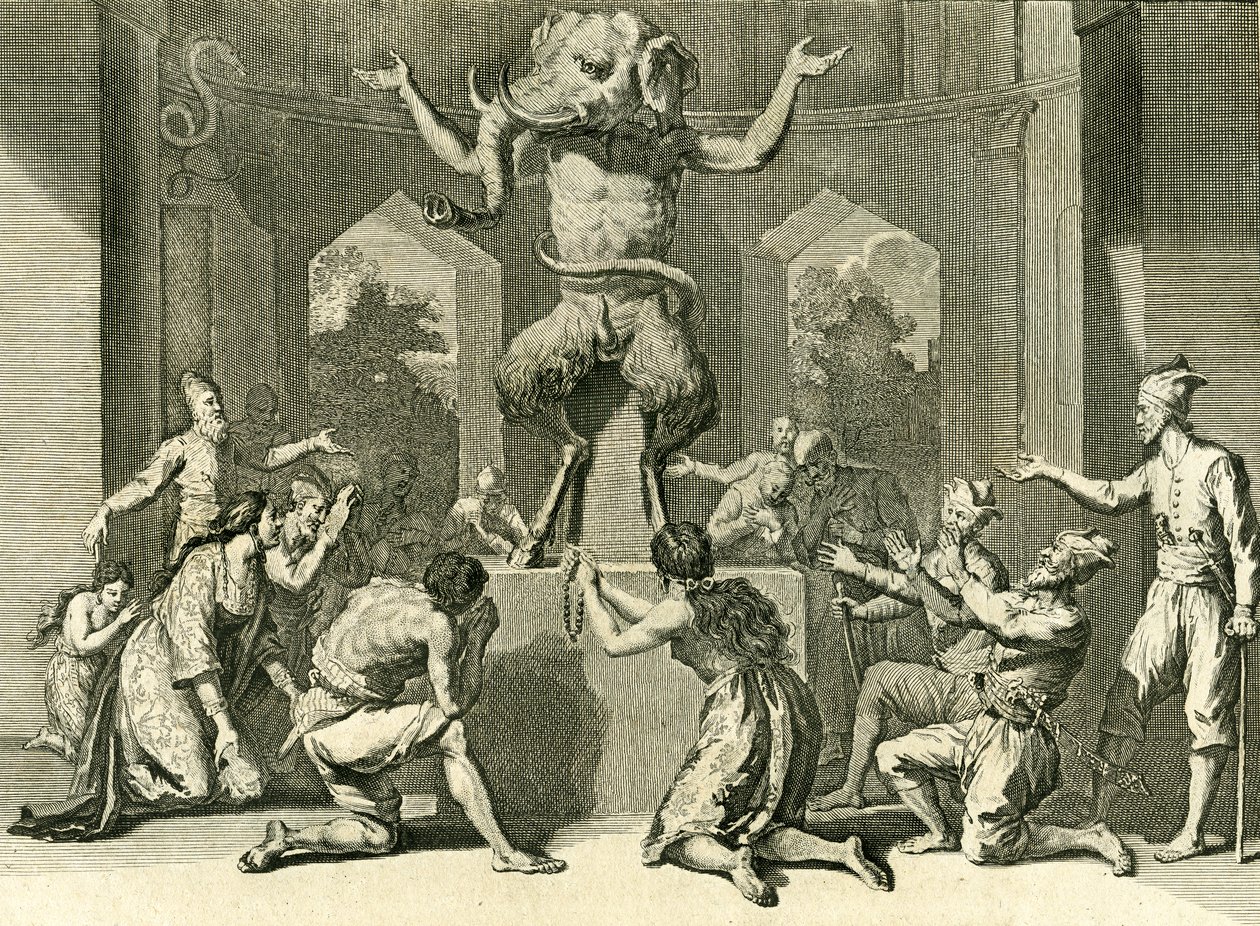 Gente de Ceilán adorando al dios Ganesh, dador de Sabiduría, Salud y Riqueza, 1729 de Bernard Picart