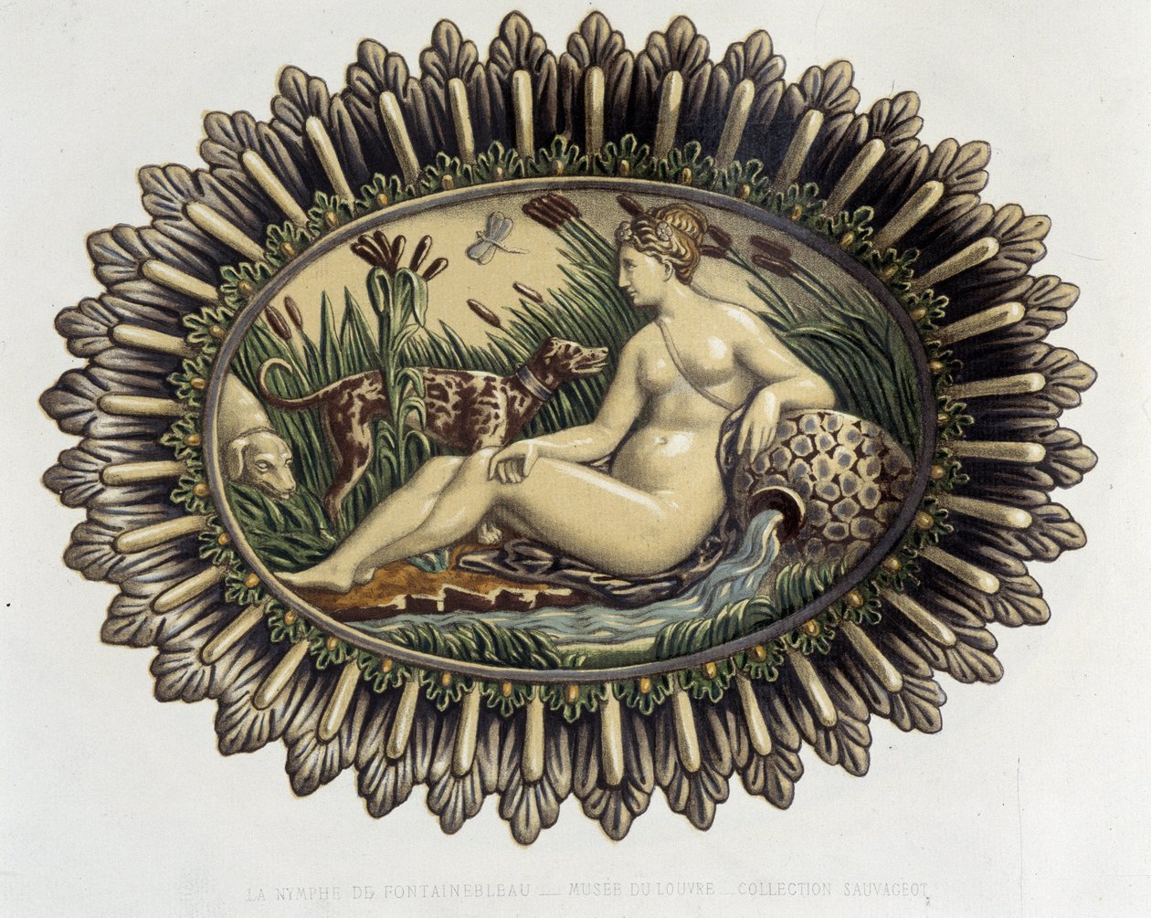 La ninfa de Fontainebleau - Plato cerámico, en “La obra de Bernard Palissy” por C. Delange y C. Borneman, París de Bernard (after) Palissy