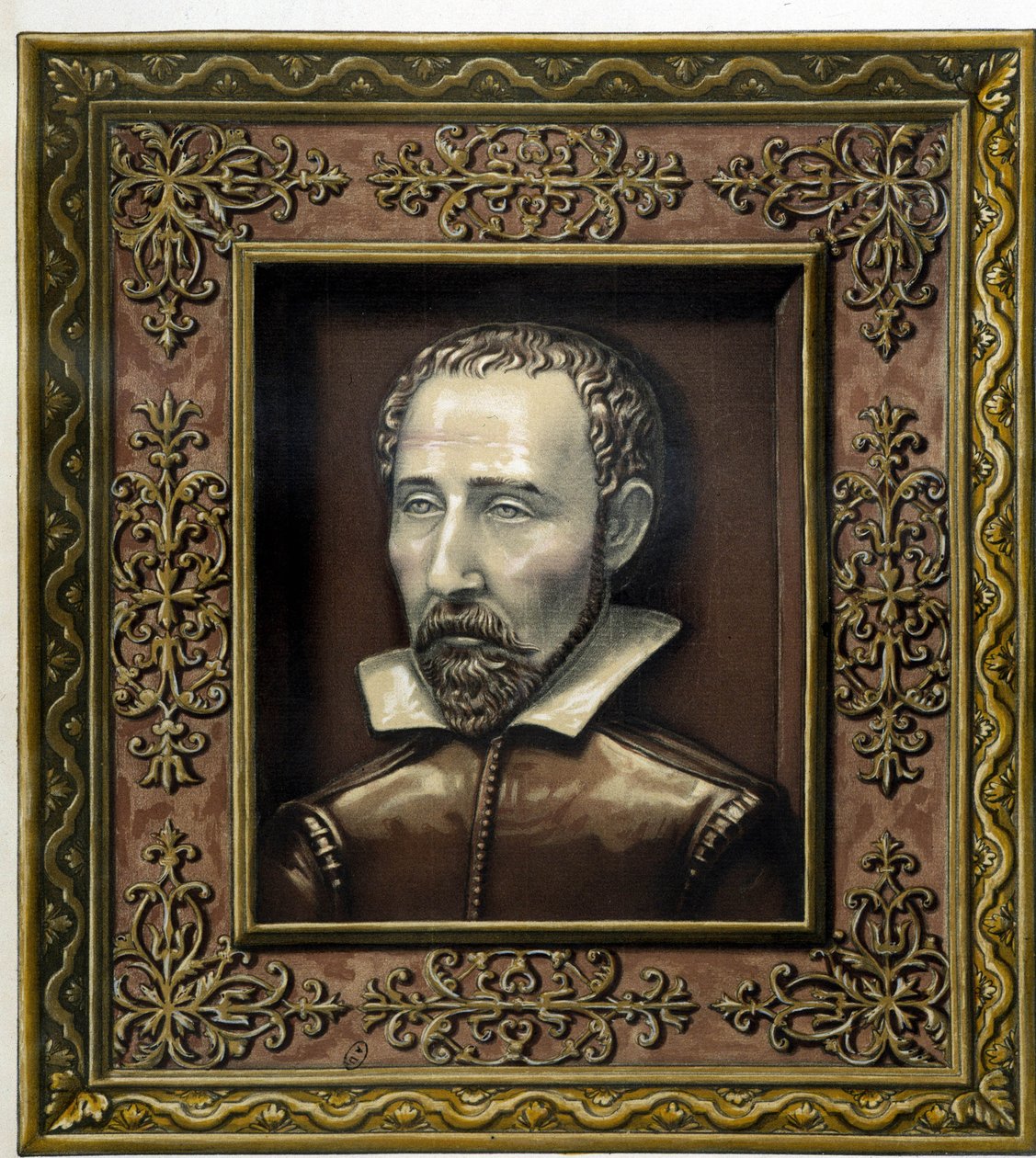 Retrato de Bernard Palissy, ejecutado en loza por él mismo - en “La obra de Bernard Palissy” de C. Delange y C. Borneman, París de Bernard (after) Palissy