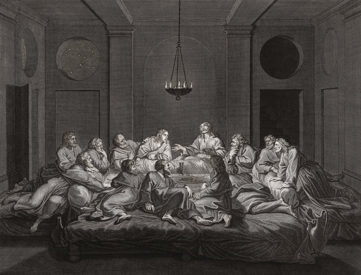 Jesucristo y los apóstoles en la Última Cena. (imprimir) de Bernard (after) Picart