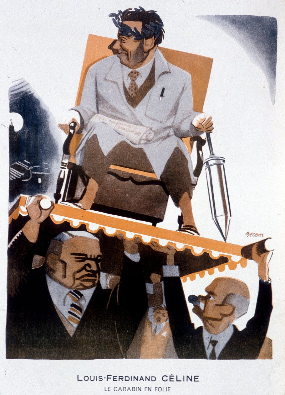 Caricatura de Louis-Ferdinand Céline (1894-1961) - Ilustración de Bernard Becan (Bernhard Kahn) (1890-1943) en “Fantasio” del 15/01/1933 de Bernard Becan