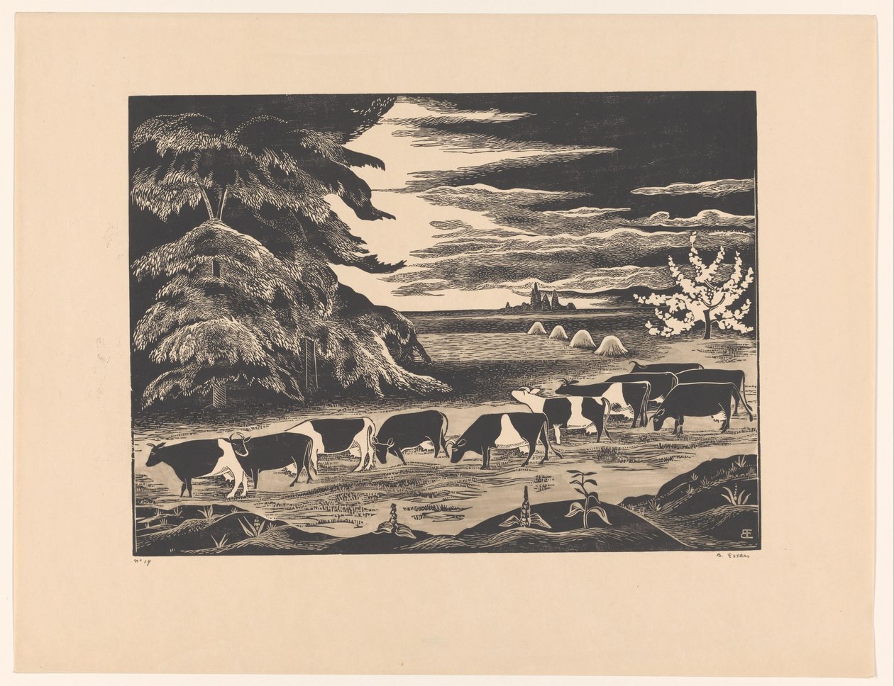 Vacas en un paisaje de Bernard Essers (signed by artist)