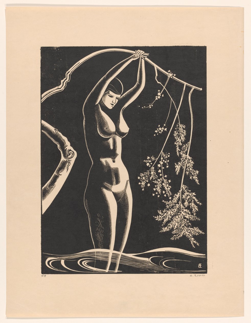 Mujer desnuda con rama de Bernard Essers (signed by artist)
