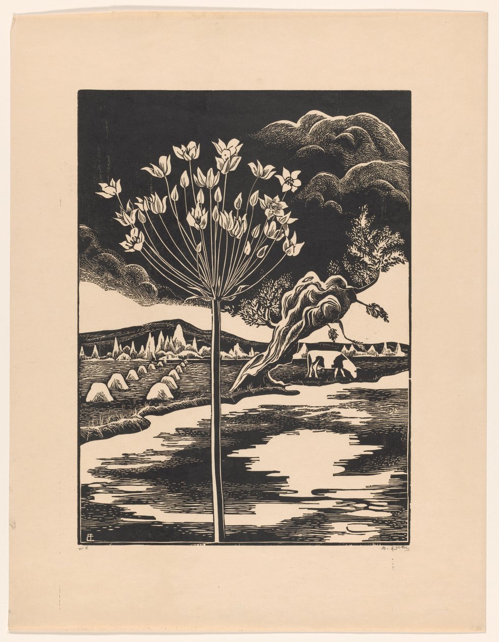 La flor del cisne en un paisaje de Bernard Essers (signed by artist)