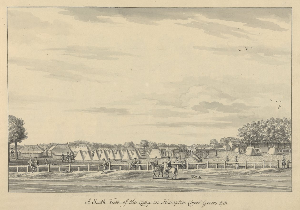 Vista sur del campamento en Hampton Court Green, 1731 de Bernard III Lens